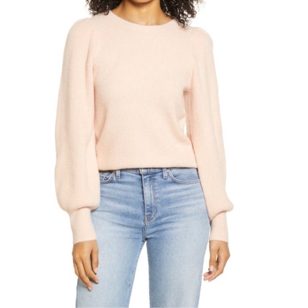 Halogen Blouson Sleeve Crew Neck Pullover Sweater In Pink Chintz XL